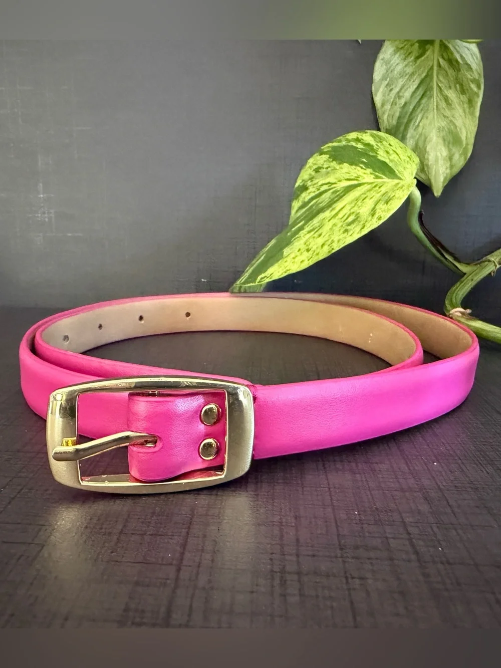 Talbots Bright Pink Leather Belt with Gold Buckle Small Colorful Layered